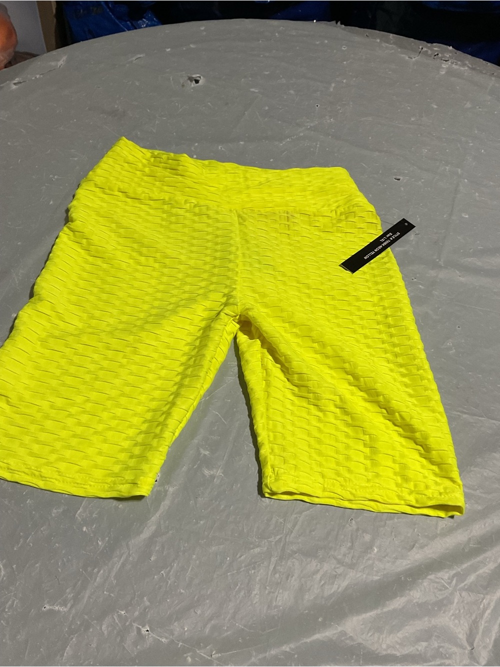 High-Waist Textured Bike Shorts in Neon Yellow